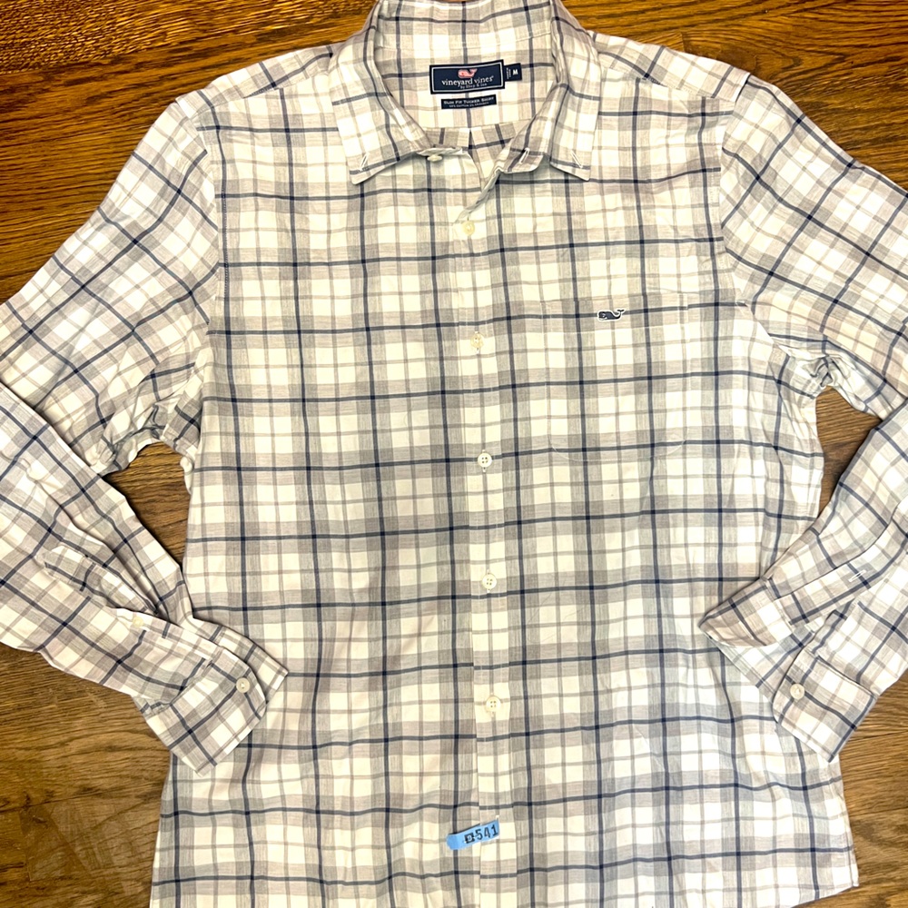 Men’s Vineyard Vines Slim Fit Tucker Shirt white & grey Size Medium
